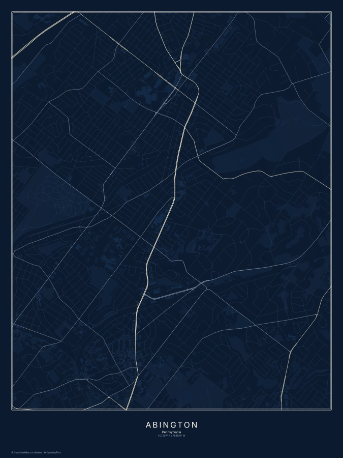 Abington map poster, midnight style