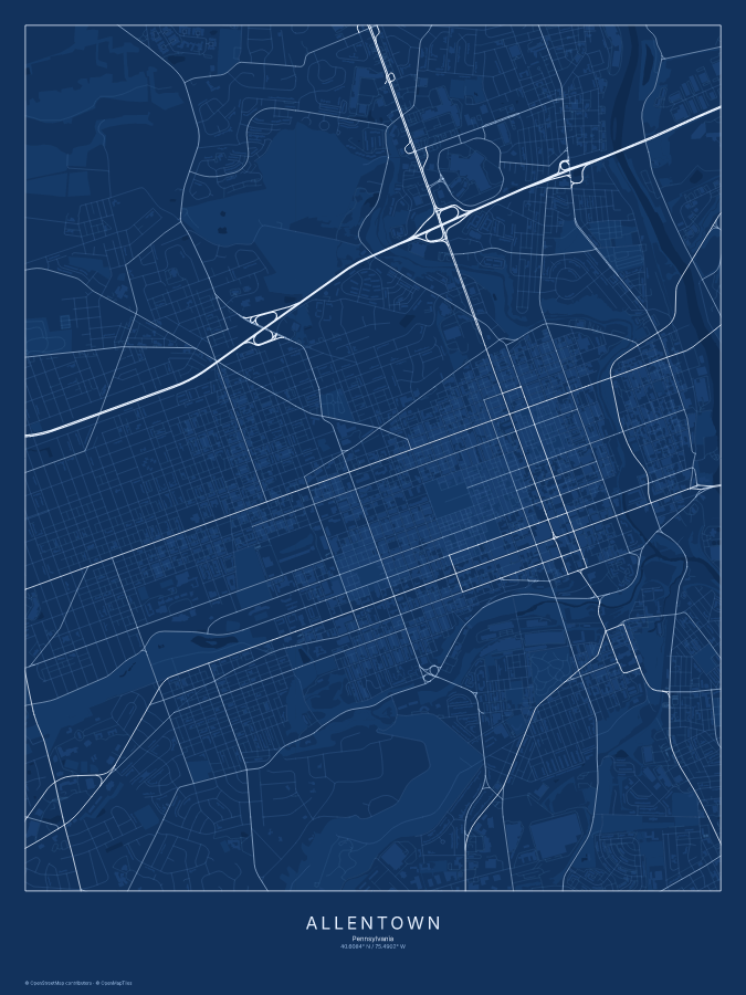 Allentown map poster, blueprint style