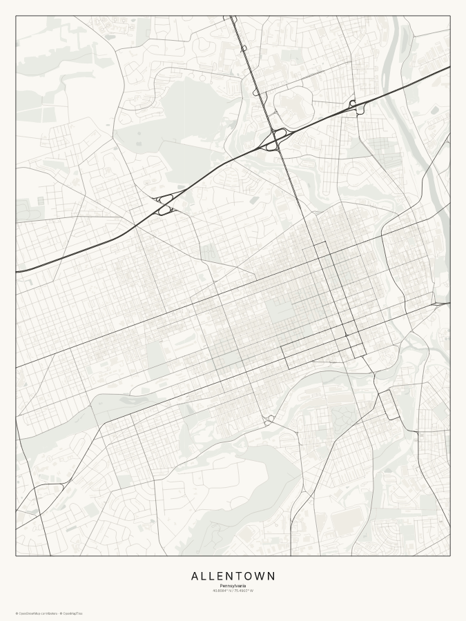 Allentown map poster, classic style