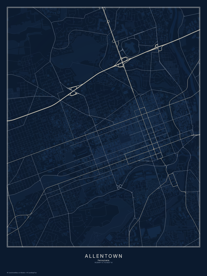 Allentown map poster, midnight style
