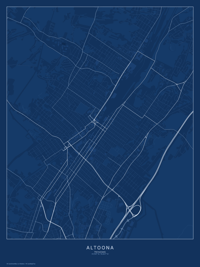 Altoona map poster, blueprint style