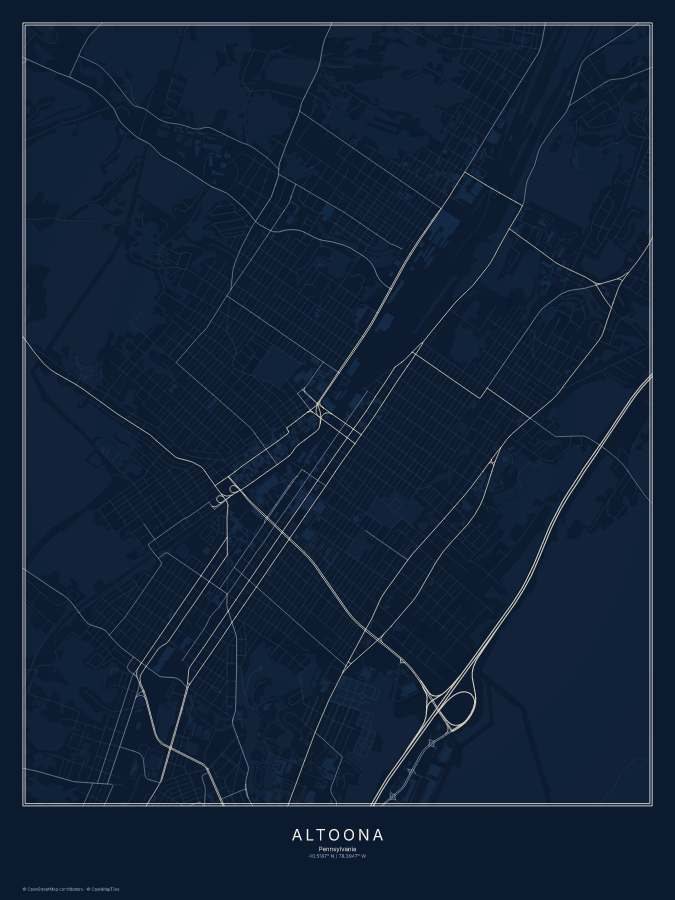 Altoona map poster, midnight style
