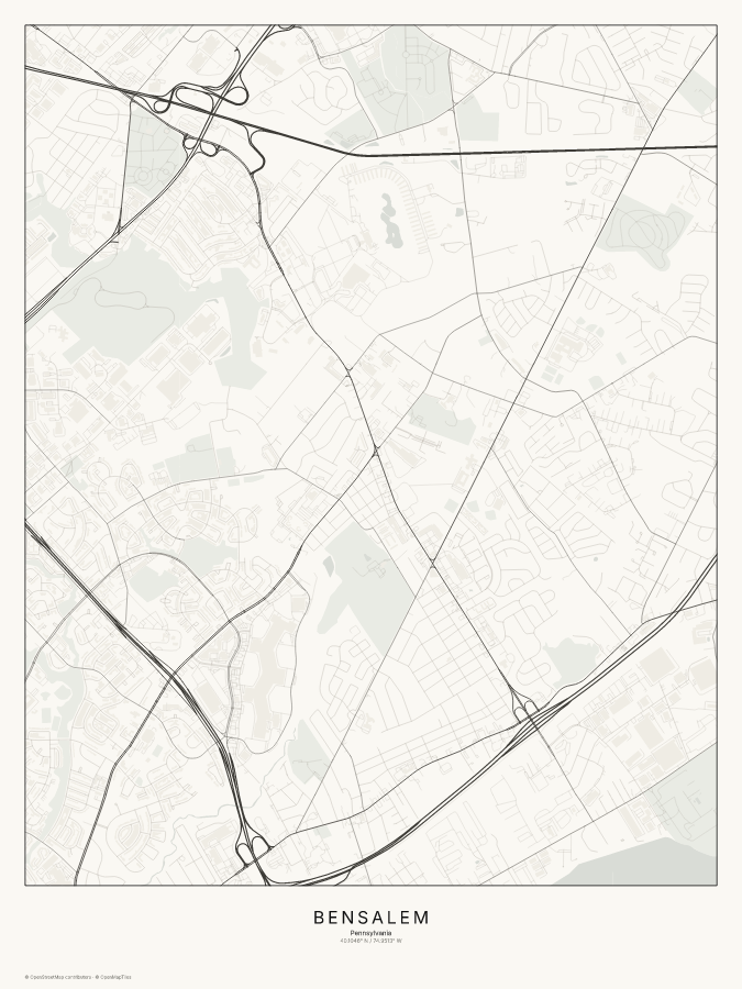 Bensalem map poster, classic style