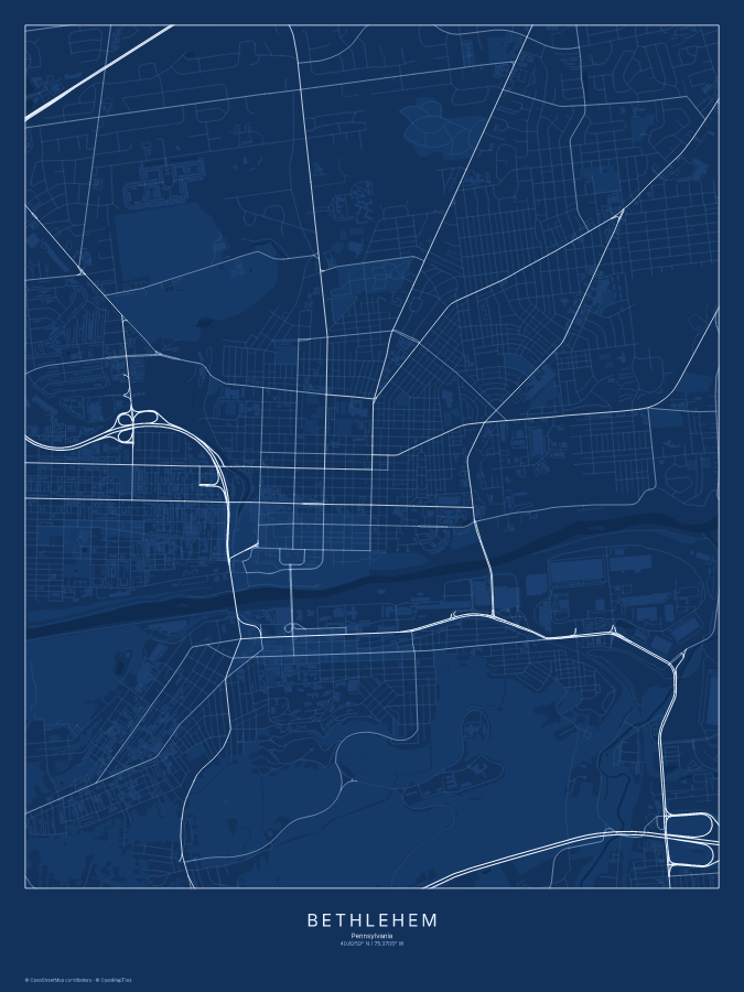 Bethlehem map poster, blueprint style