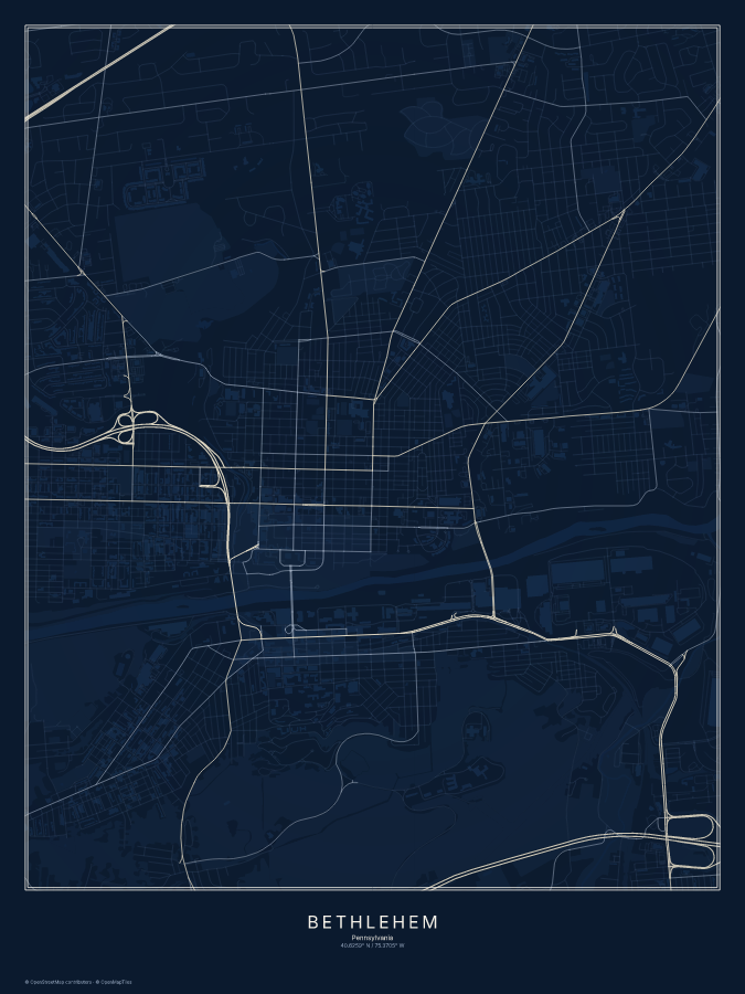 Bethlehem map poster, midnight style