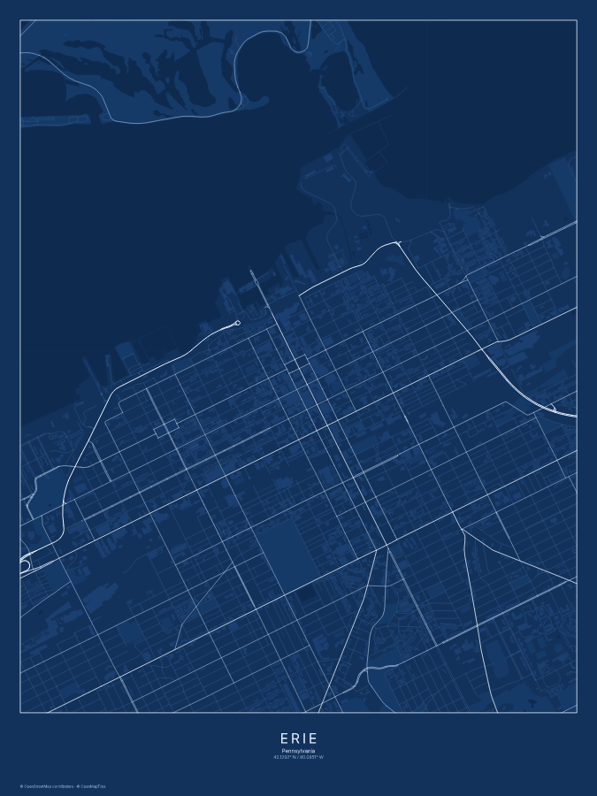 Erie map poster, blueprint style