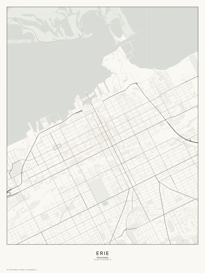 Erie map poster, classic style