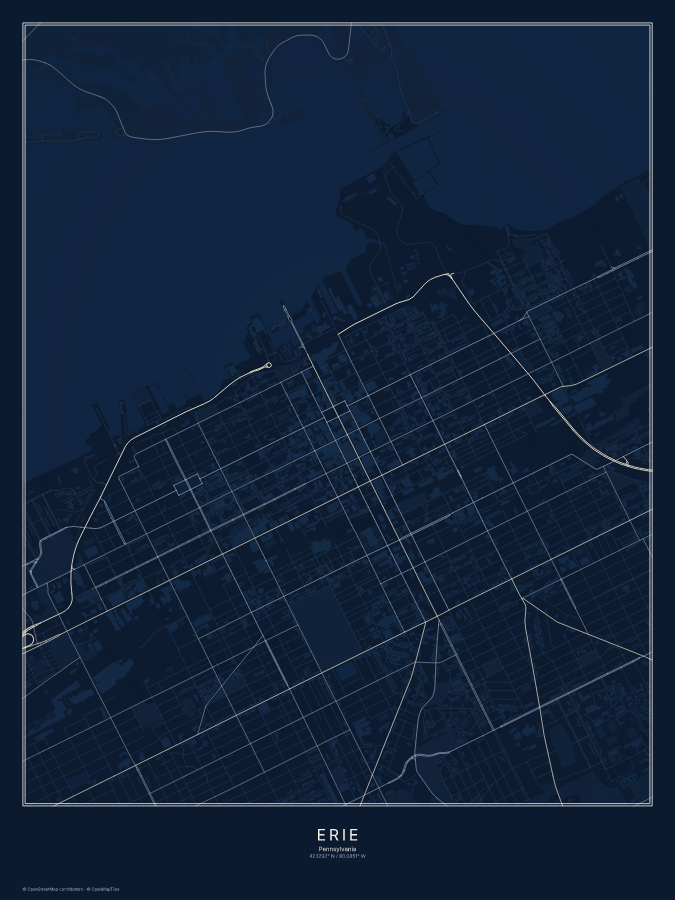 Erie map poster, midnight style
