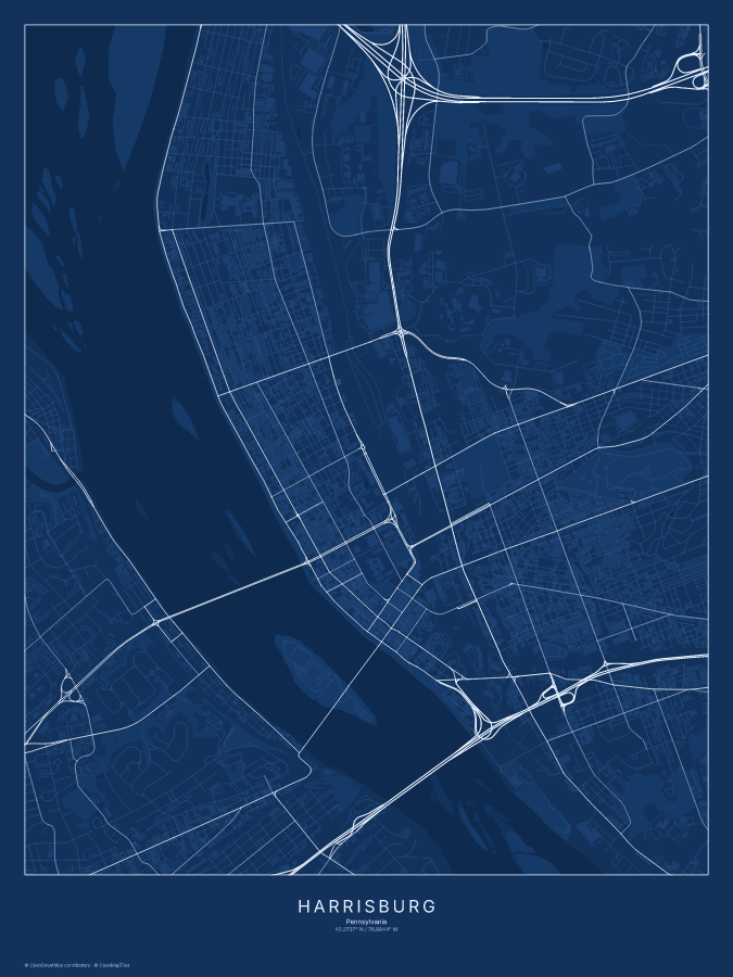 Harrisburg map poster, blueprint style