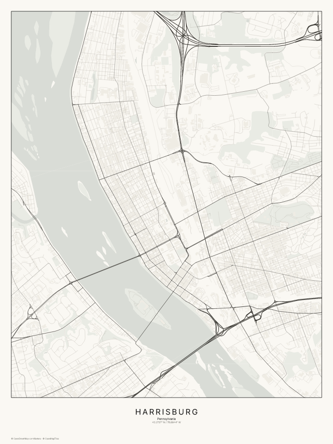 Harrisburg map poster, classic style