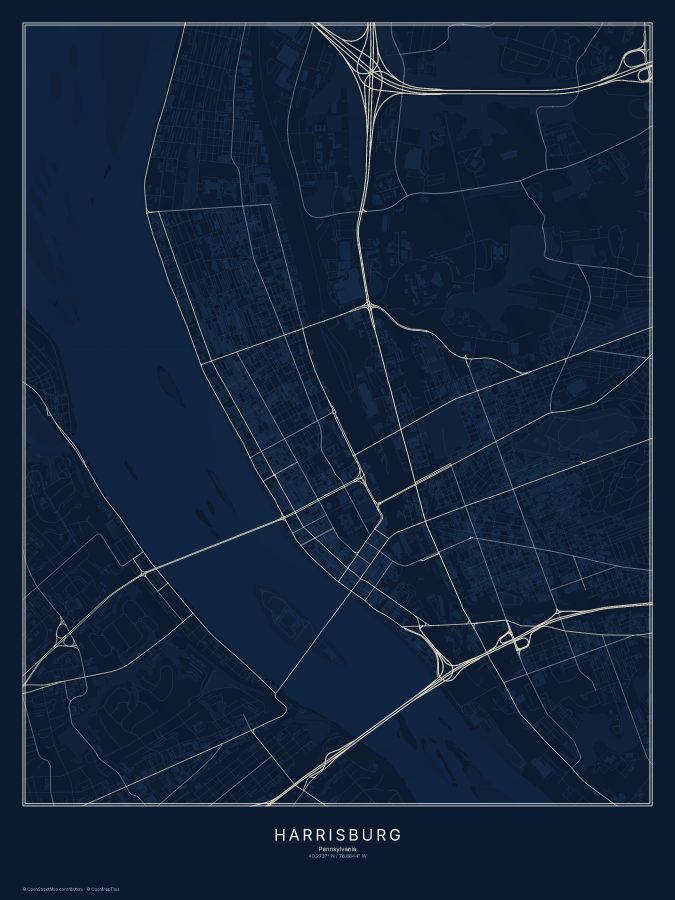 Harrisburg map poster, midnight style
