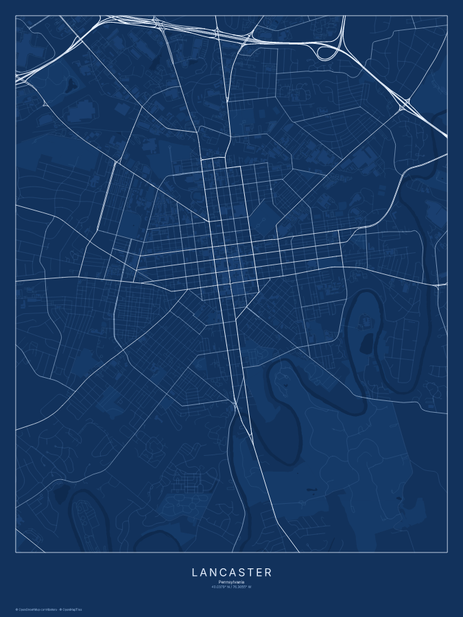 Lancaster map poster, blueprint style