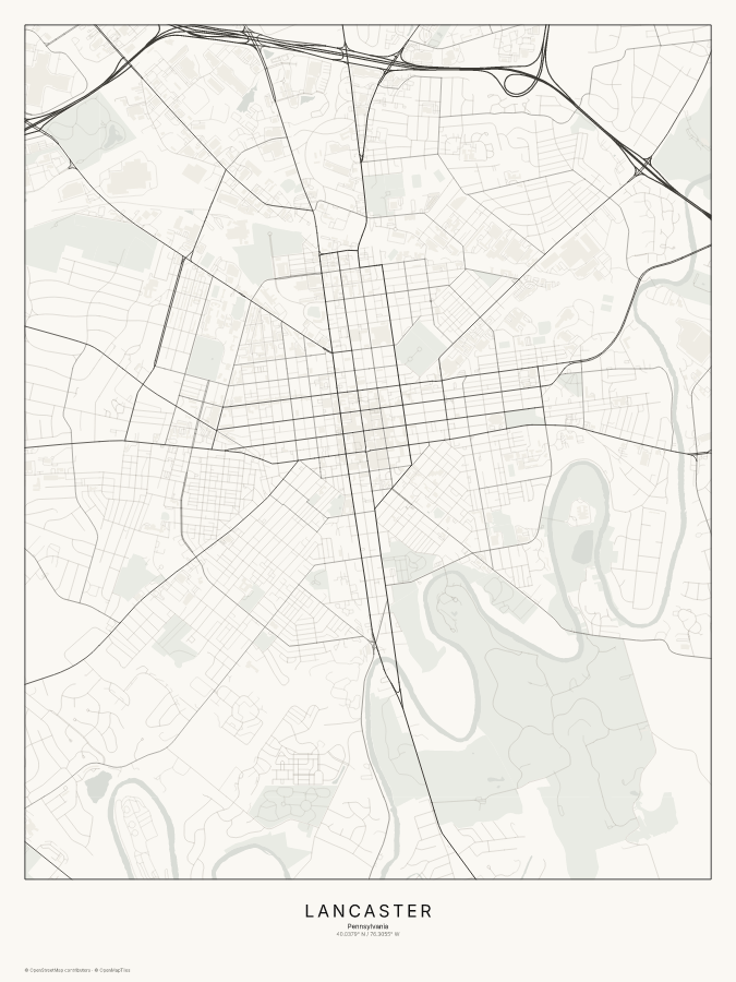Lancaster map poster, classic style
