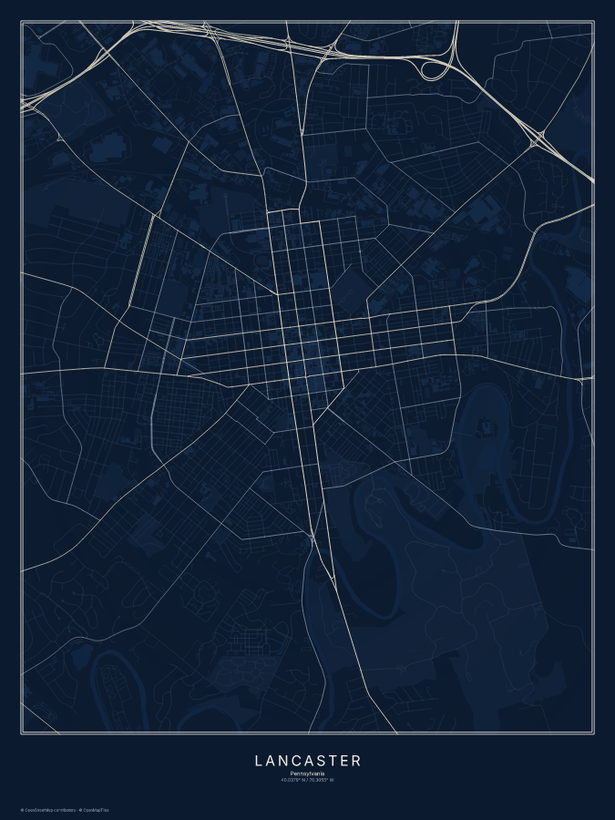 Lancaster map poster, midnight style