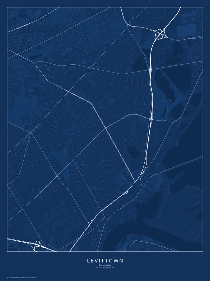 Levittown map poster, blueprint style