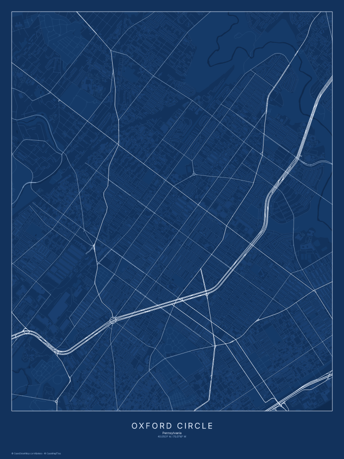 Oxford Circle map poster, blueprint style