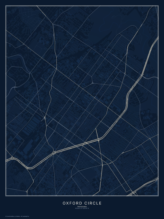 Oxford Circle map poster, midnight style