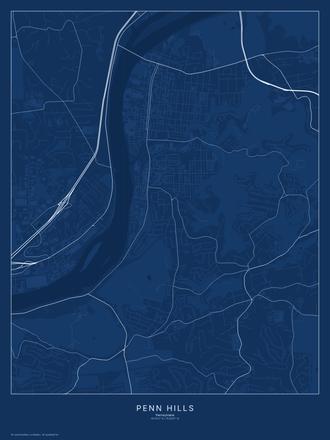 Penn Hills map poster, blueprint style