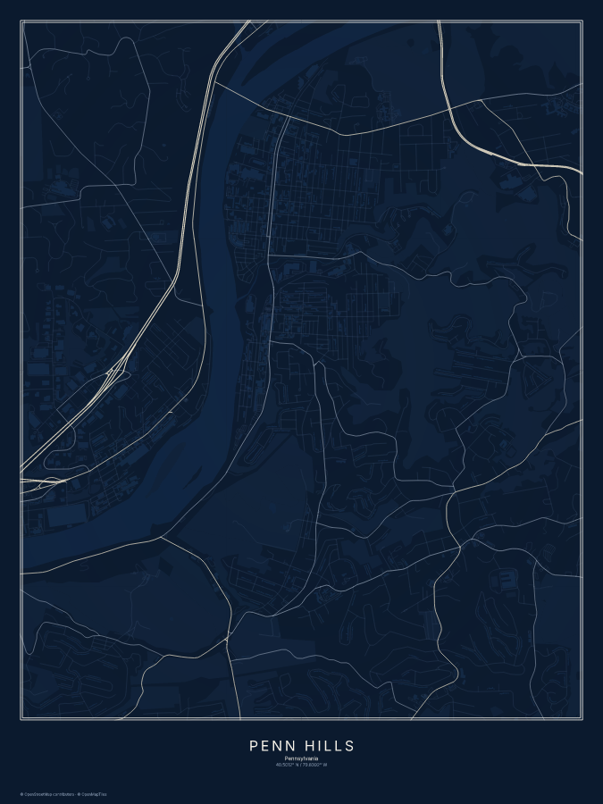 Penn Hills map poster, midnight style