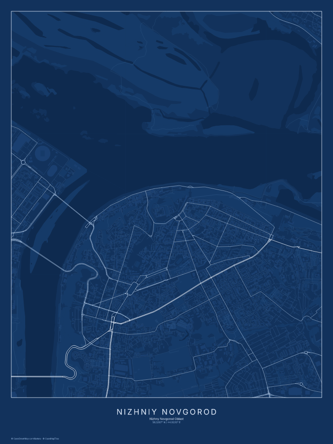 Nizhniy Novgorod map poster, blueprint style