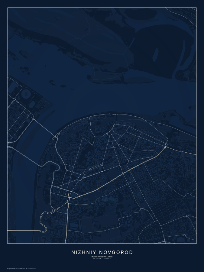 Nizhniy Novgorod map poster, midnight style