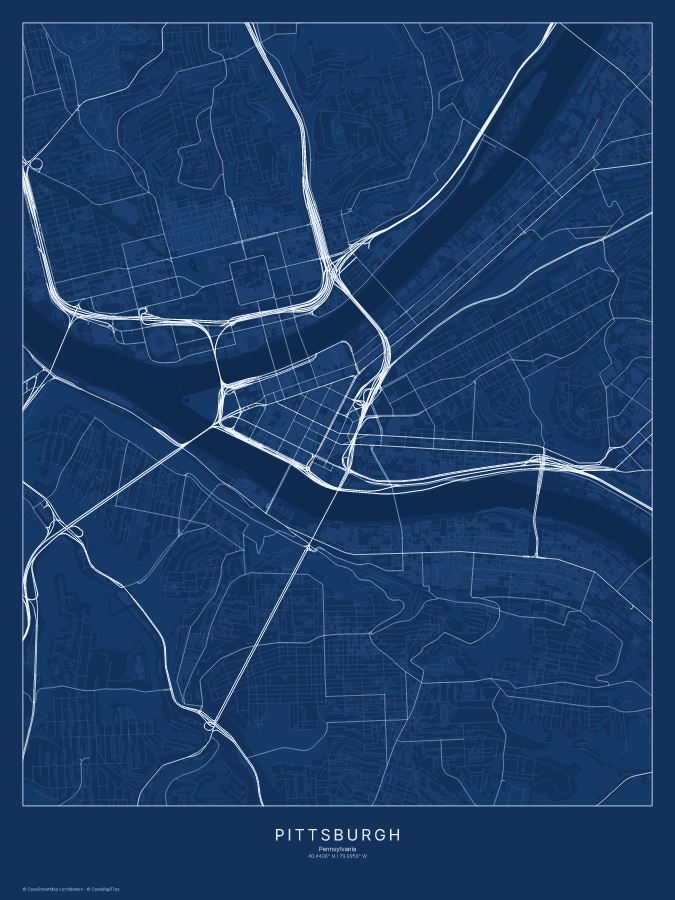 Pittsburgh map poster, blueprint style