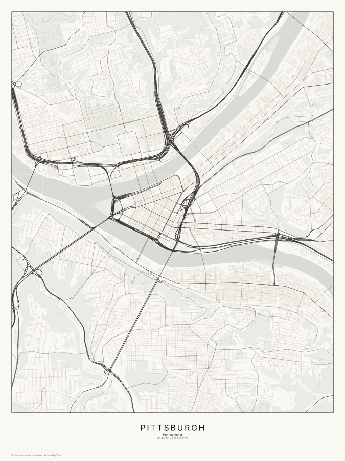 Pittsburgh map poster, classic style