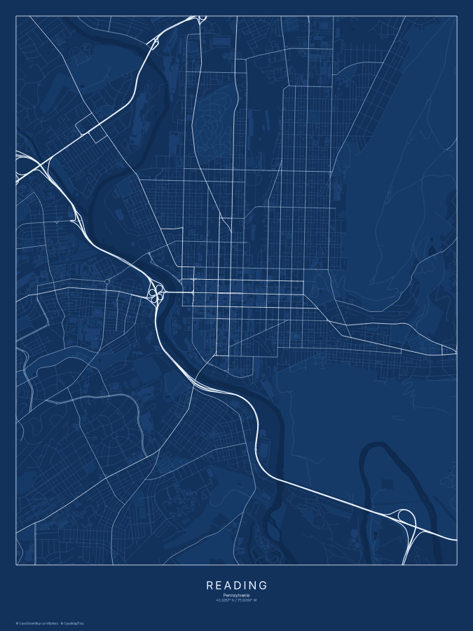 Reading map poster, blueprint style
