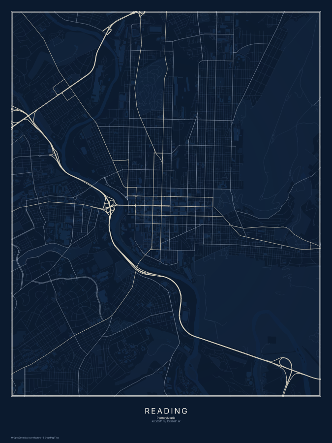Reading map poster, midnight style