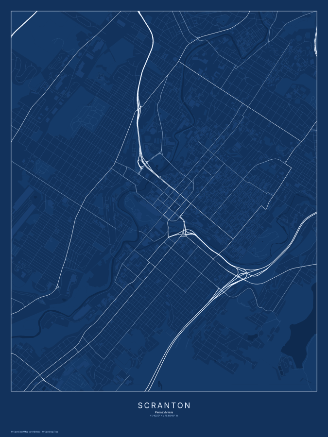 Scranton map poster, blueprint style
