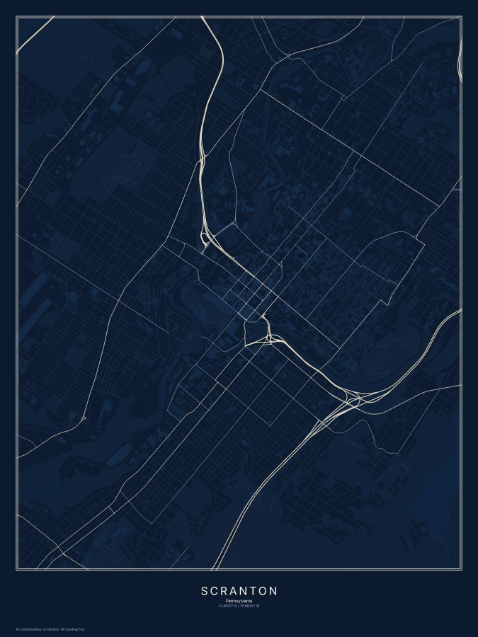 Scranton map poster, midnight style