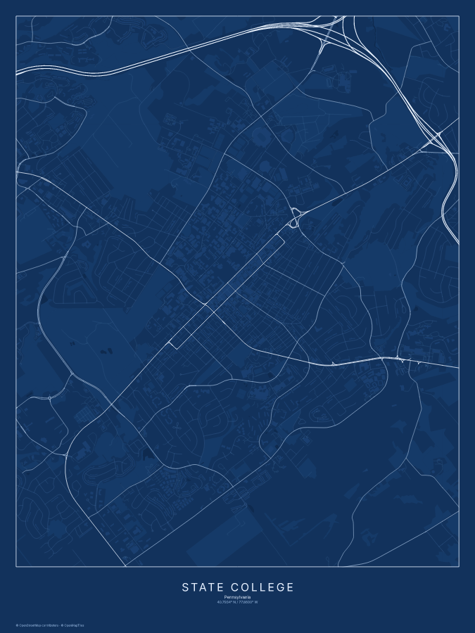 State College map poster, blueprint style