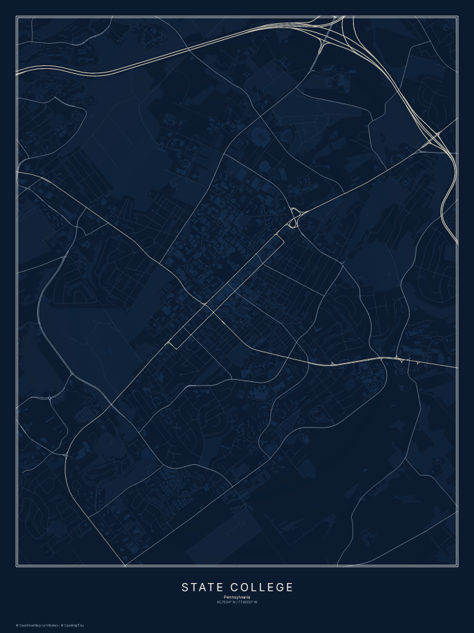 State College map poster, midnight style
