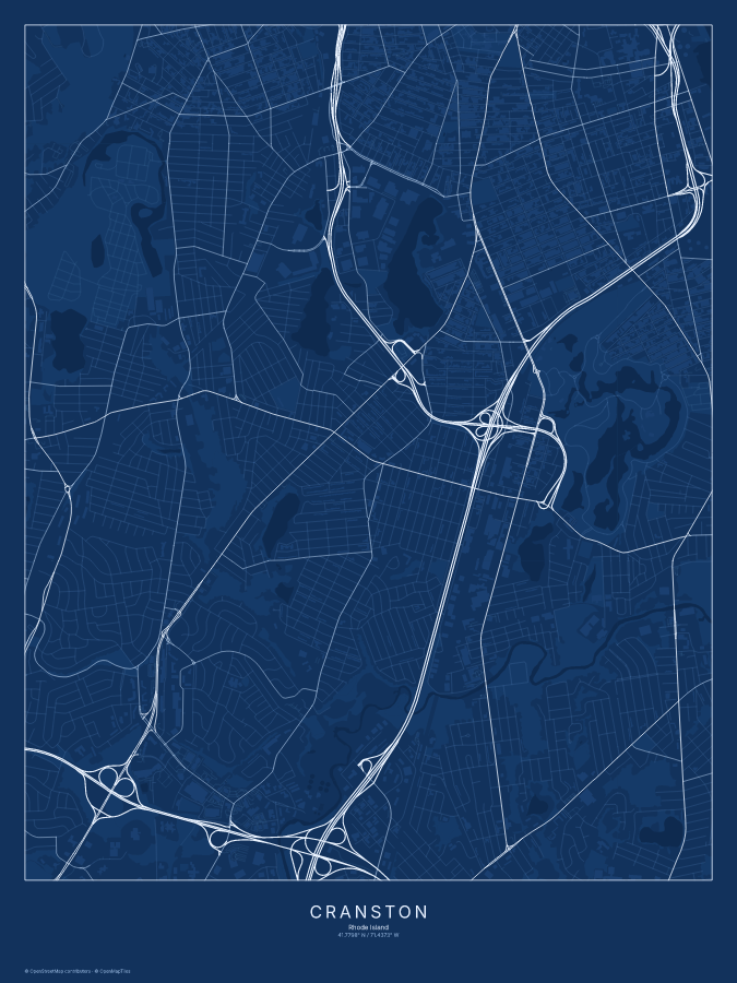 Cranston map poster, blueprint style