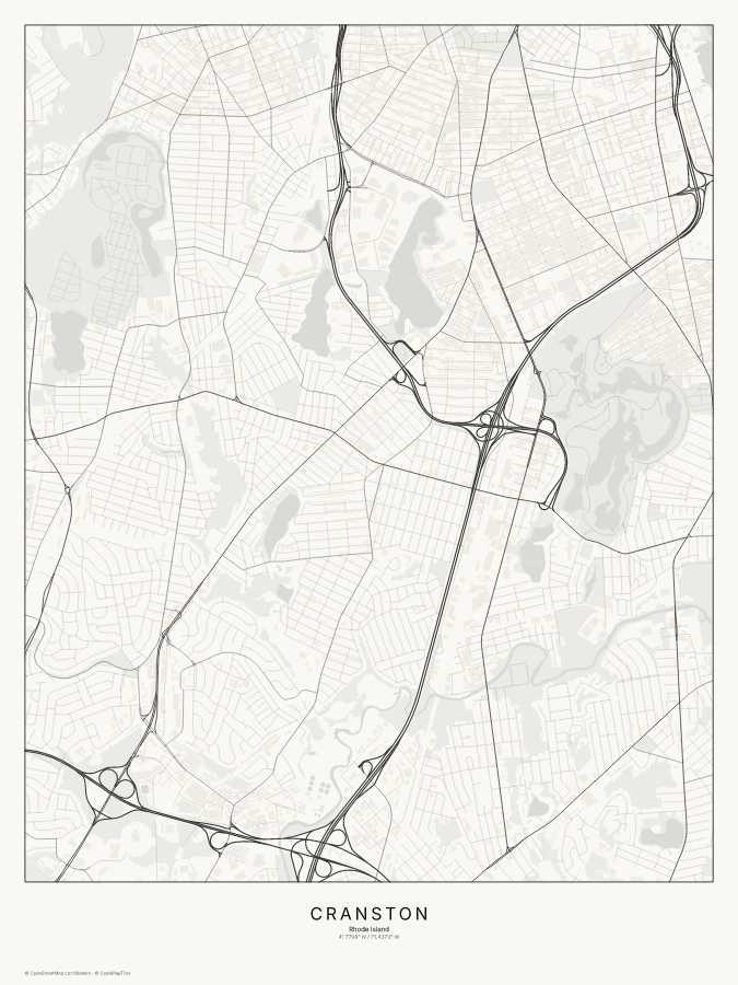 Cranston map poster, classic style