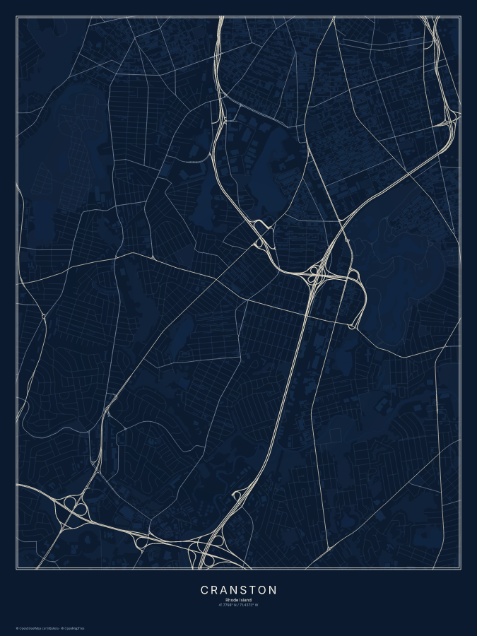 Cranston map poster, midnight style