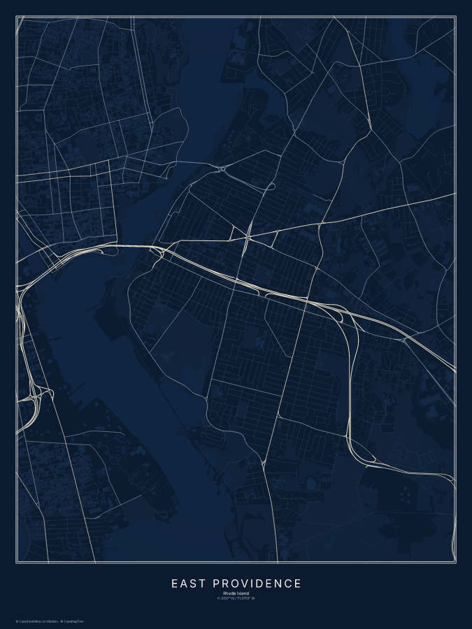 East Providence map poster, midnight style