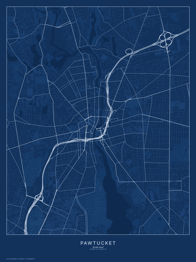 Pawtucket map poster, blueprint style