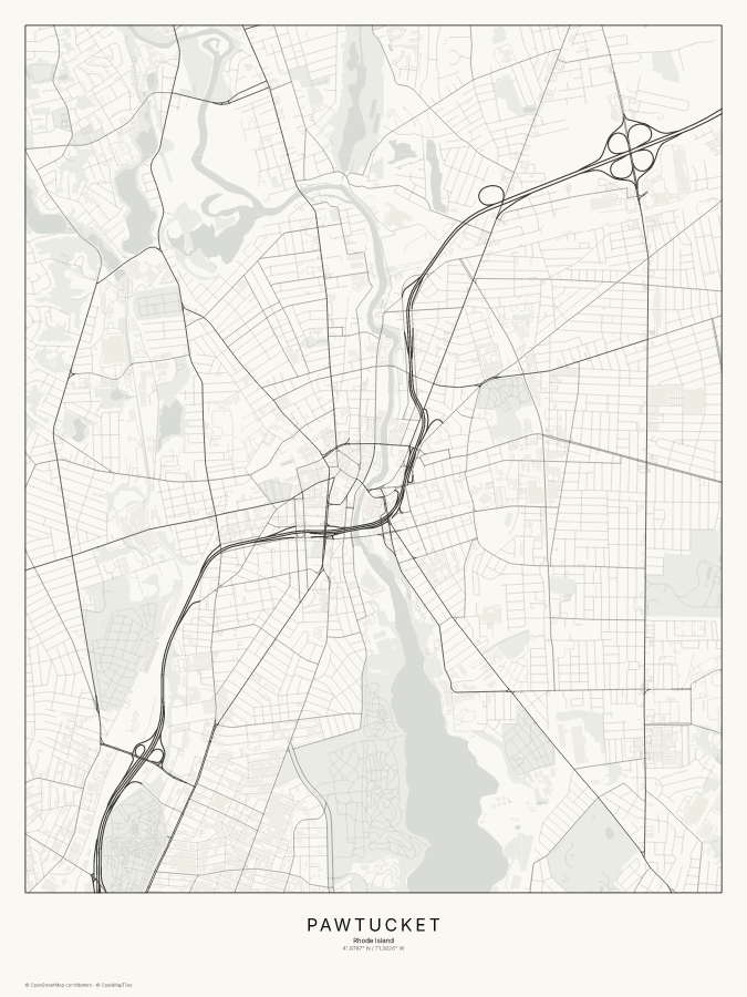 Pawtucket map poster, classic style