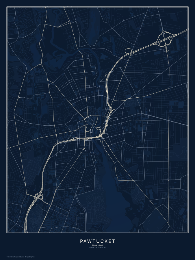 Pawtucket map poster, midnight style