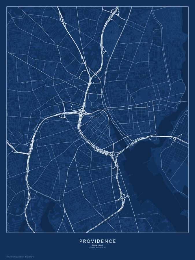 Providence map poster, blueprint style