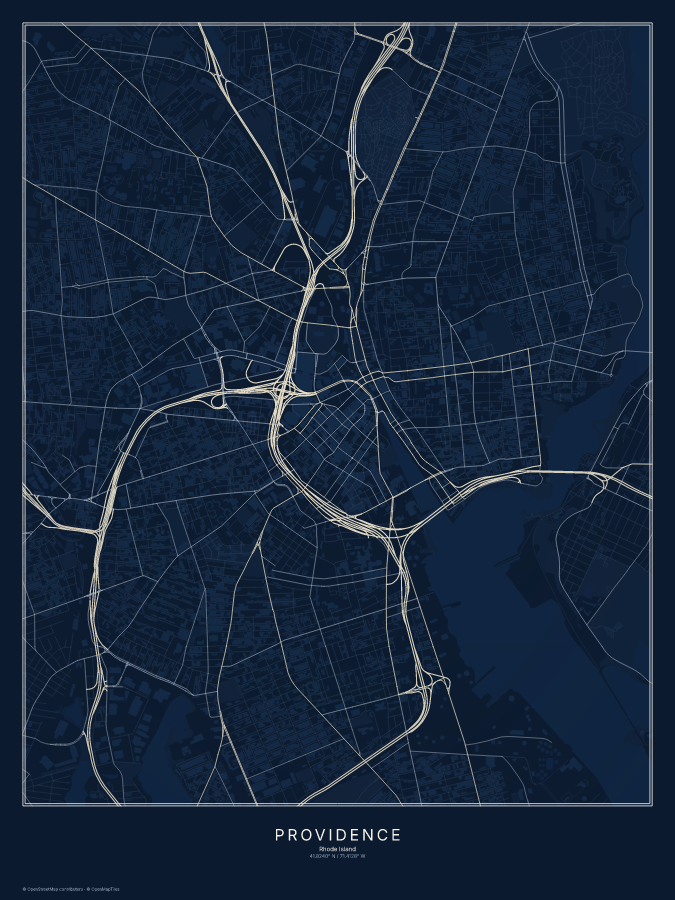Providence map poster, midnight style