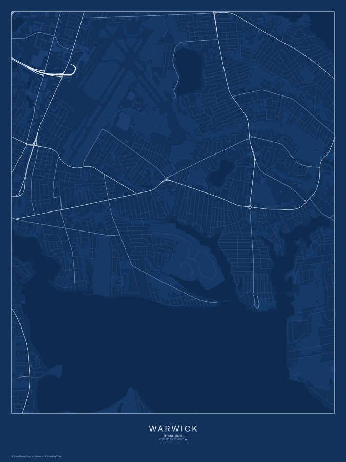 Warwick map poster, blueprint style