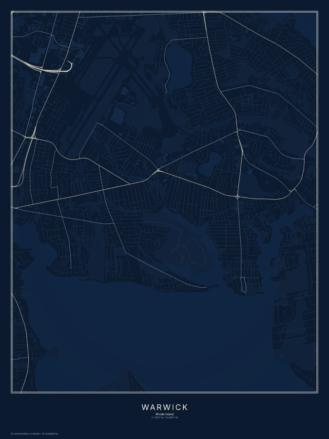 Warwick map poster, midnight style