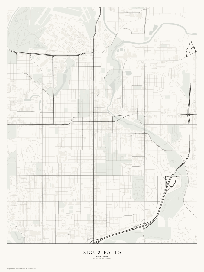 Sioux Falls map poster, classic style