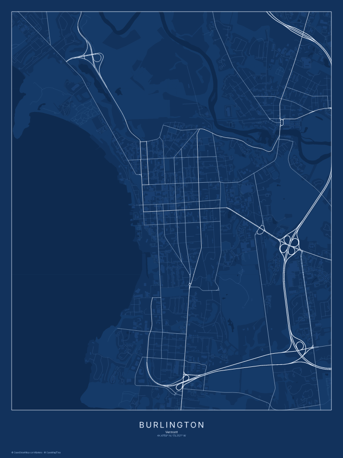 Burlington map poster, blueprint style