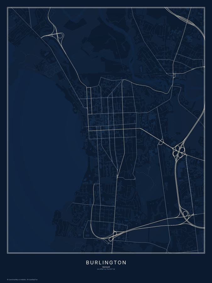 Burlington map poster, midnight style