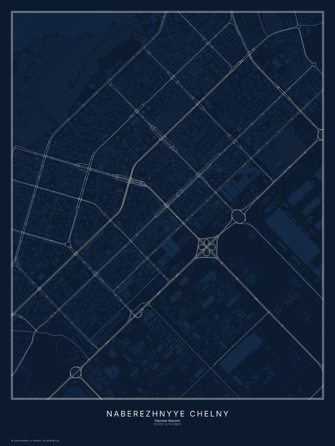 Naberezhnyye Chelny map poster, midnight style