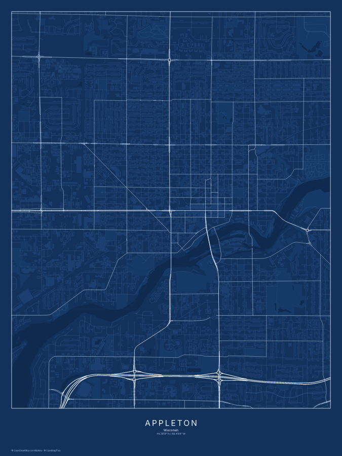 Appleton map poster, blueprint style