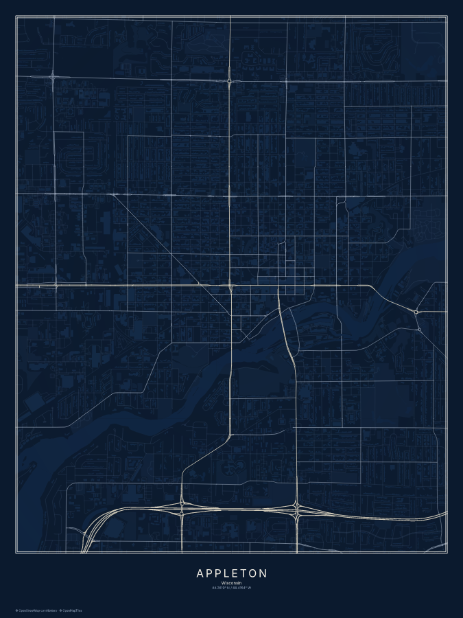 Appleton map poster, midnight style